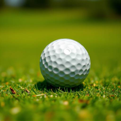 Detalle de una bola de golf descansando sobre el green en el campo de golf Son Gual, Mallorca