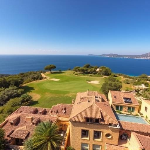 Imagen del campo de golf Alcanada en Mallorca con vistas al mar.